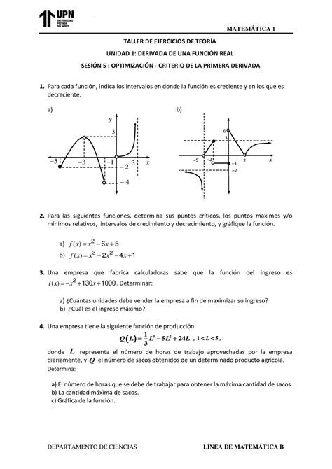 Ht5 Criterio De La Primera Derivada1 Taller De Ejercicios De TeorÍa Unidad 1 Derivada De