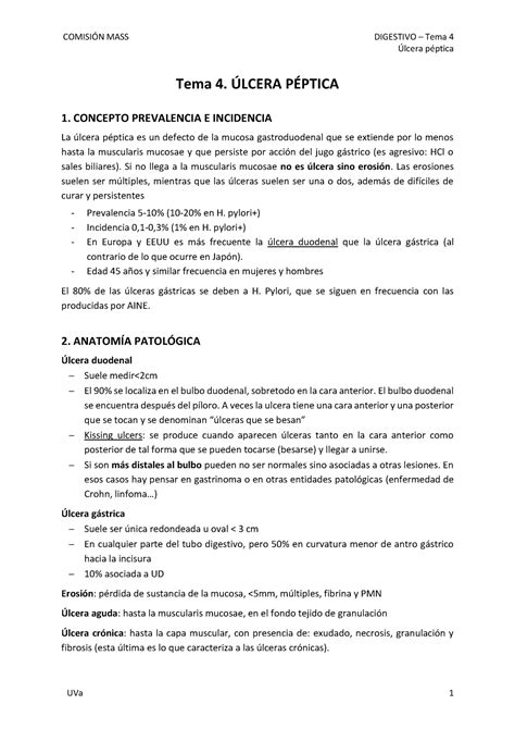 Tema 4 Úlcera péptica Apuntes 4 Úlcera péptica Tema 4 ÚLCERA