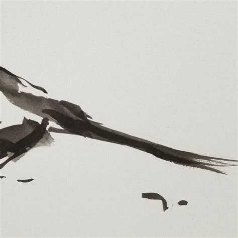 Minimalist Ink Wash Bird Painting | Chairish