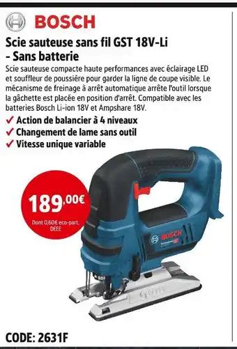 Promo Bosch Scie Sauteuse Sans Fil Gst V Li Sans Batterie Chez Screwfix