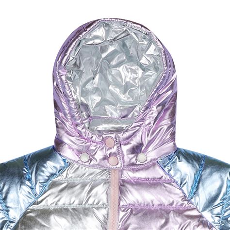 Pink And Blue Metallic Puffer Jacket Les Petits