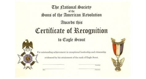 Eagle Scout Certificate — Sons Of The American Revolution