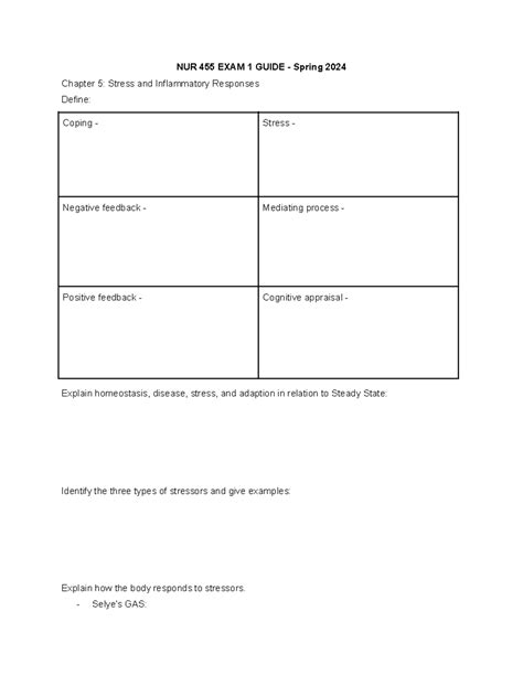 Spring Nur Exam Study Guide Blank Template Nur