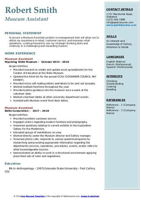 10 Museum Assistant Resume Samples And Templates For 2025