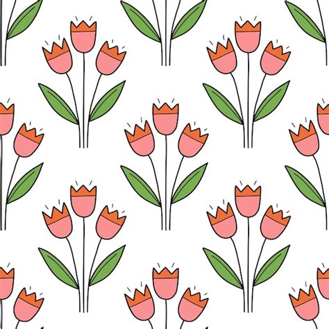 Premium Vector Tulip Spring Seamless Pattern Vector Doodle Illustration