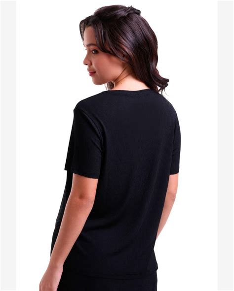 Riachuelo Blusa Feminina Manga Curta Mullet Canelado Trendz Preto