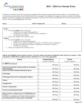 Fillable Online Low Income Form Horry Georgetown Technical