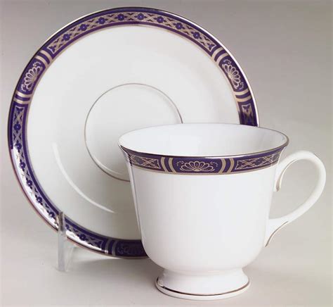 Mountbatten Cobalt Blue Platinum Trim Footed Cup Saucer Set By