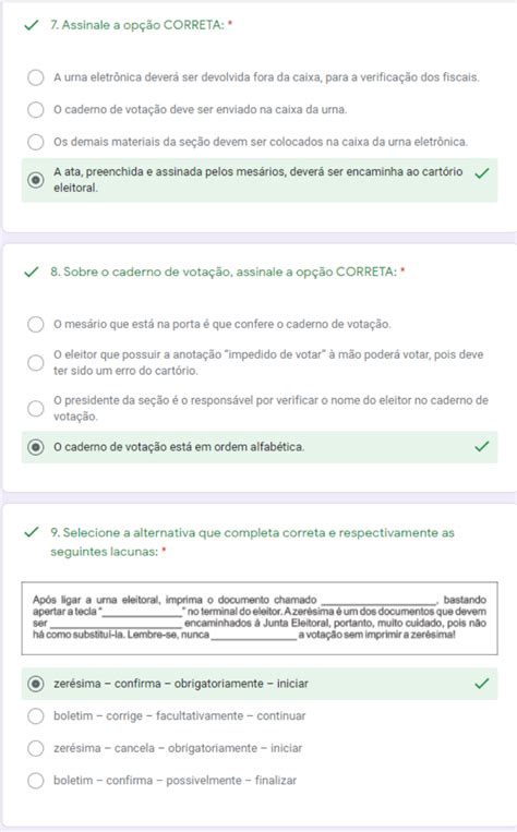 Respostas Mesario voluntario 2020 Treinamento para Mesários