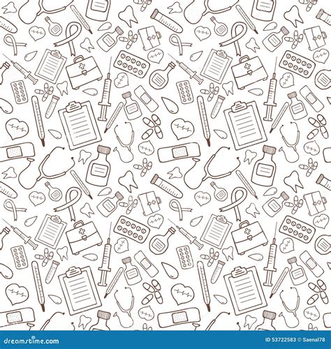 Hand Drawn Medical Seamless Pattern Pharmacy Vector Background Doodle