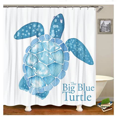 Green Sea Turtles Beach Theme Fabric Shower Curtain Sets Bathroom Blue