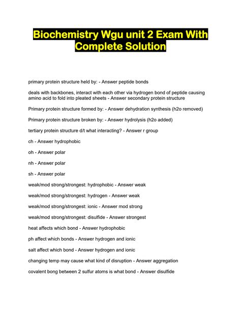 Solution Biochemistry Wgu Unit Exam With Complete Solution Studypool