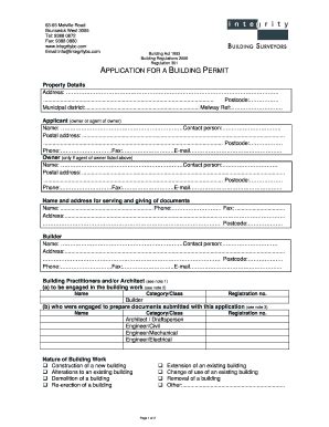 Fillable Online Building Permit Application Form Integrity Building