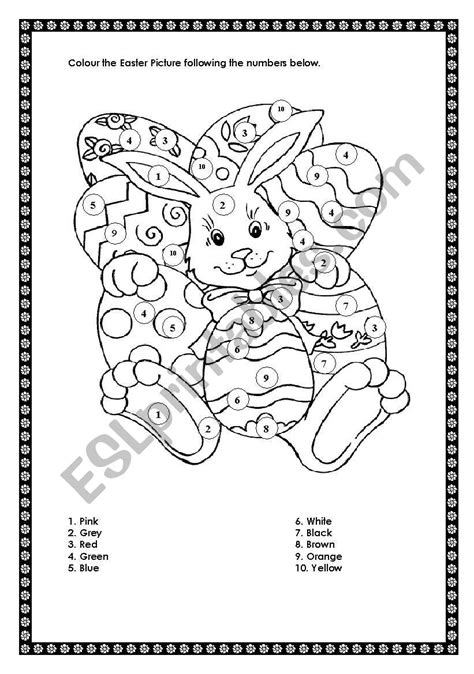 Colour The Easter Picture Following The Numbers Esl Worksheet By