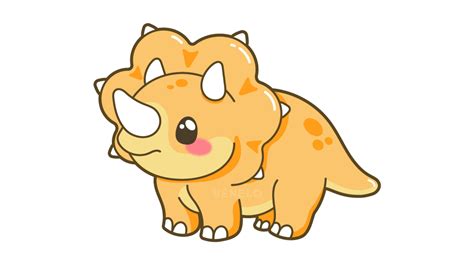 Dibujar Dinosaurio Triceratops Kawaii