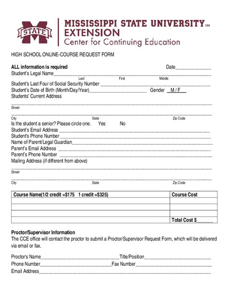 Fillable Online Ce Extension Msstate High School Online Course Request