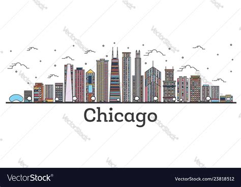 Outline Chicago Illinois City Skyline With Color Vector Image