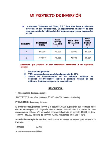 Mi Proyecto De Inversión Pdf