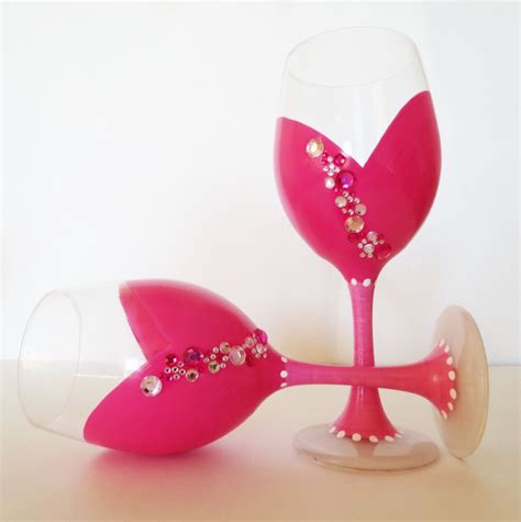 Pretty In Pink Wine Glasses Hand Painted Rhinestones Valentines Day 44 00 Via Etsy