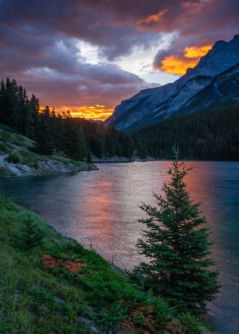 Two Jack Lake In Banff National Park At Sunrise Stock Image Image Of