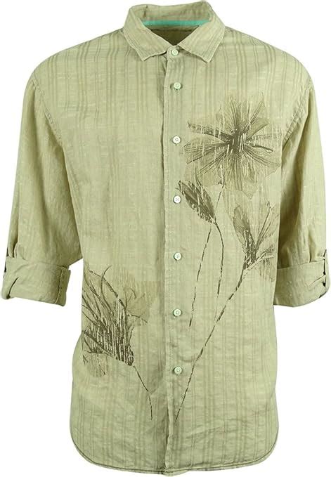 Caribbean Men's Palm Print Linen Shirt (XL, Natural) : Amazon.ca ...