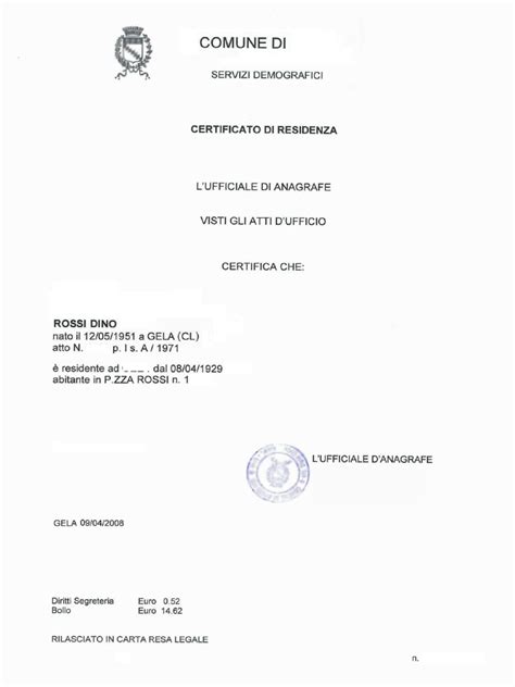 Esempio Certificato Di Residenza Pdf