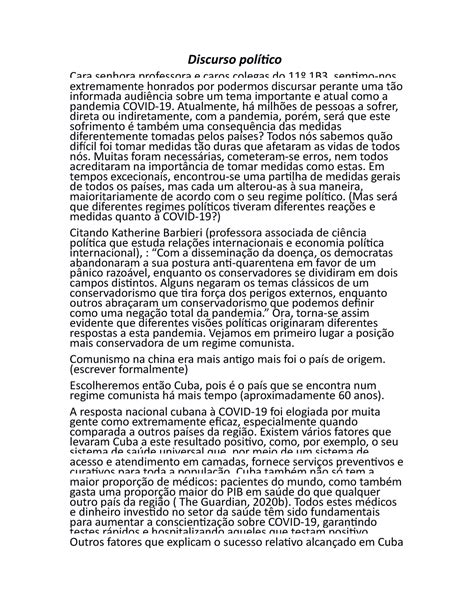 Discurso Político Final Discurso Político Cara Senhora Professora E