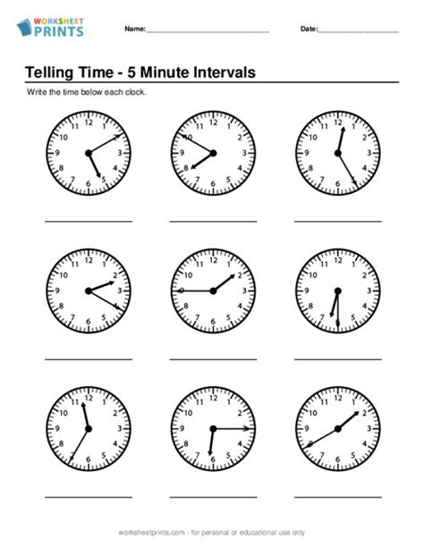 Printable Telling Time 5 Minute Intervals Worksheet Worksheetprints