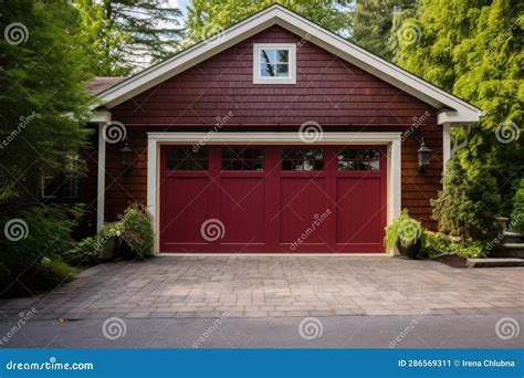 Red Garage Door With A Driveway In Front Stock Illustration