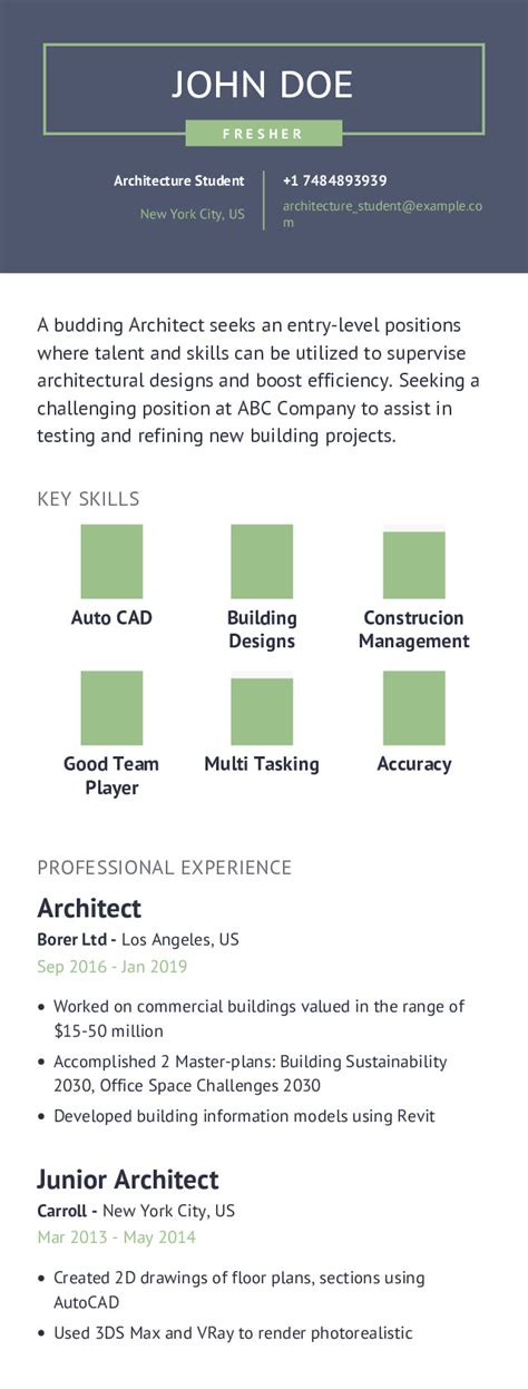 Architecture Student Resume Example With Content Sample Craftmycv