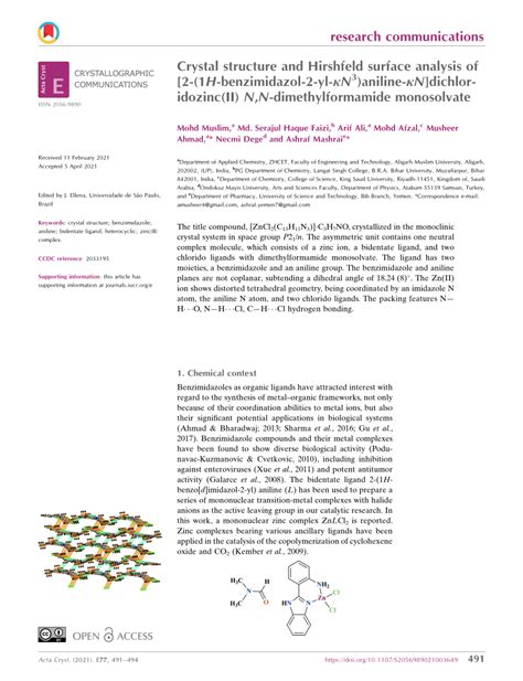 PDF Crystal Structure And Hirshfeld Surface Analysis Of 2 1 H