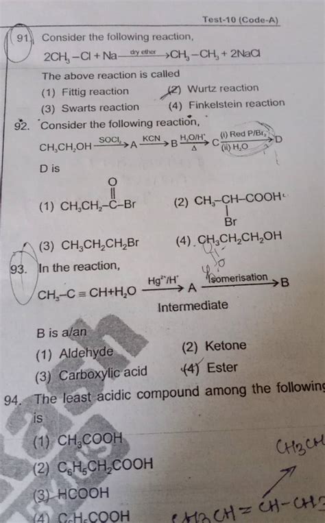 Consider The Following Reaction Ch3 Ch2 Oh Socl2 A Kcn BΔh2 O H∗ C Ii