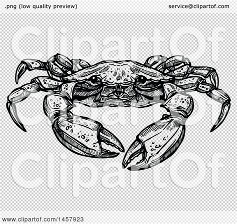 Clipart Of A Sketched Black And White Crab Royalty Free Vector