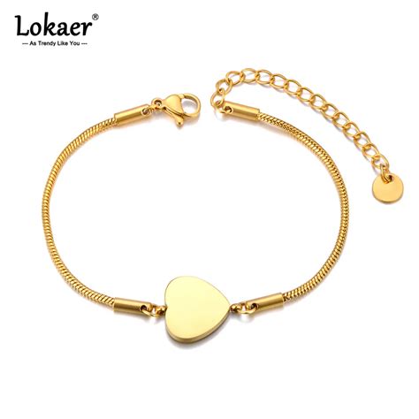 Lokaer Heart Charm Snake Chain Bracelet For Women Trendy Stainless