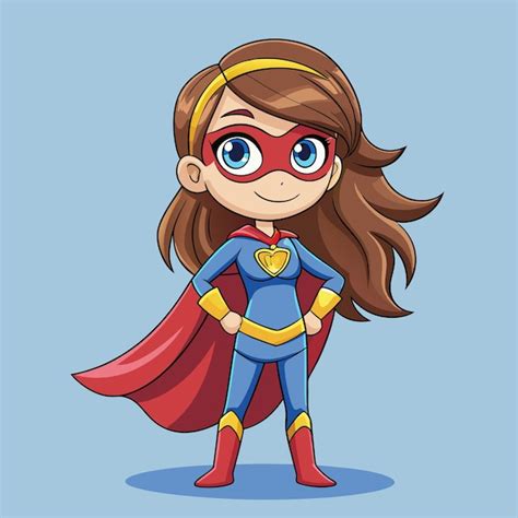 Menina bonita em traje de super herói Vector de desenhos animados