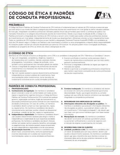 Código De Ética E Padrões De Conduta Profissional Cfa Institute