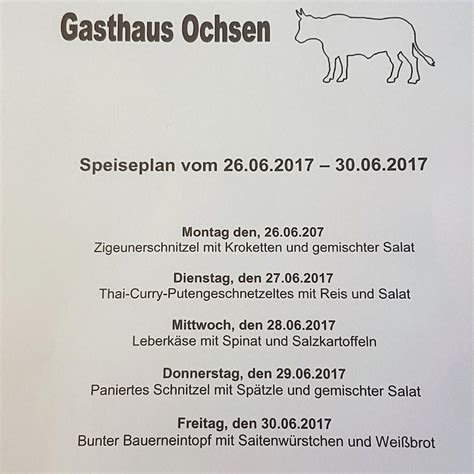 Speisekarte Von Gasthaus Ochsen Restaurant Schechingen