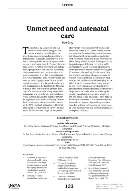 PDF Unmet Need And Antenatal Care