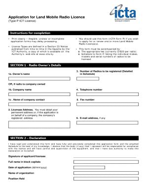 Fillable Online Icta Application For Land Mobile Radio Licence Icta