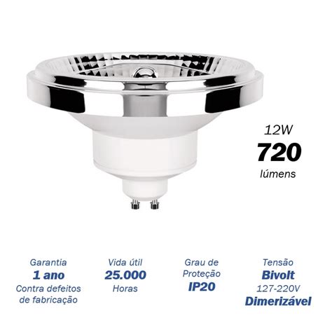 Lâmpada Ar111 Led 12w Bivolt Gu10 2 700k 24° Dimerizável Usina Da Luz