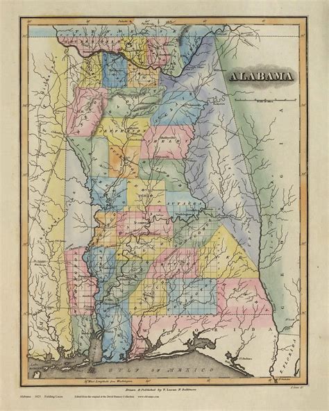 Alabama 1823 Lucas - Old State Map Reprint - OLD MAPS