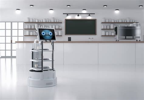 Premium Photo Automation Cafe With Robotic Assistant Or Service Robot