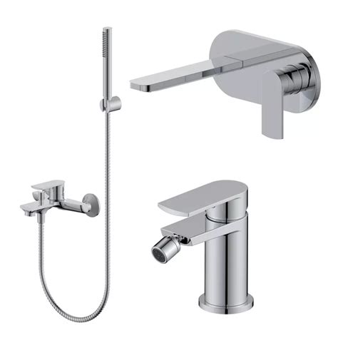 Set Miscelatore Lavabo A Muro Canna Cm Con Piastra E Bidet Con