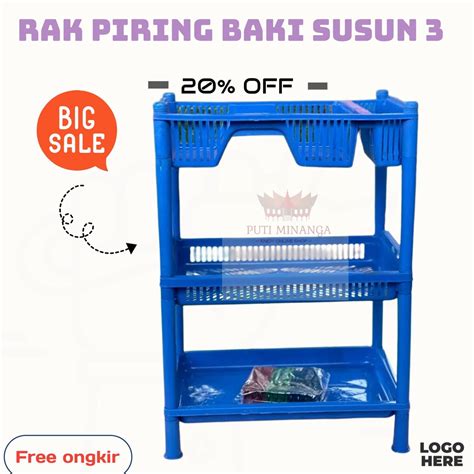 Jual Rak Piring Dapur Kokoh 3 Susun Rak Piring Plastik Dilengkapi Baki