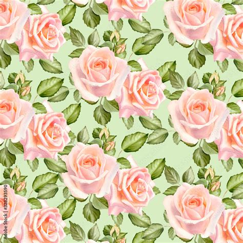 Fototapeta Dla Dziewczynki Watercolor Floral Seamless Pattern With Rose