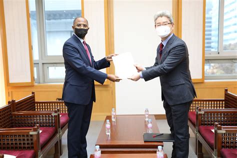 Ambassador Jeonghyun Ryu Receiving Copy Of Credentials From Tanzania New Ambassador Togolani