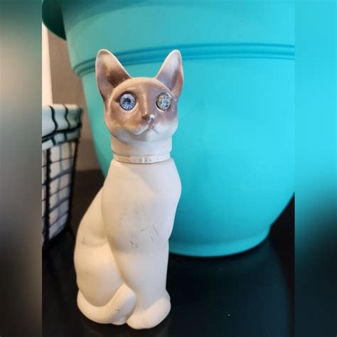 Avon Accents Avon Vintage Rinestone Eye Siamese Cat Empty Calogne