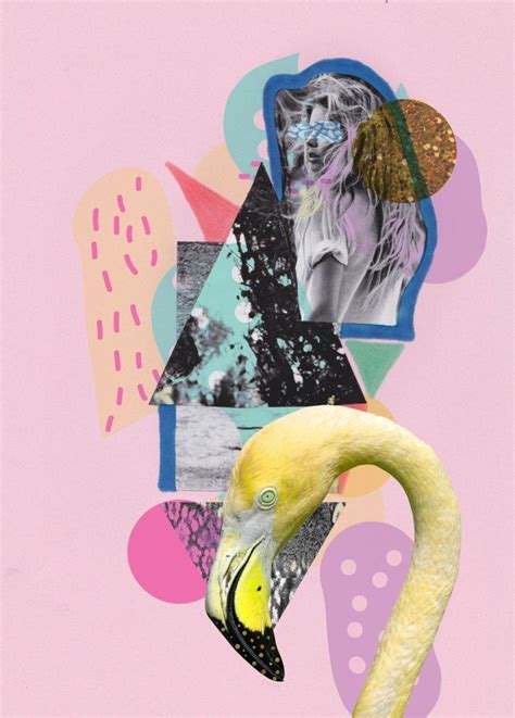 Flamingo Land Art Print Collage Mixed Media Design Vasarenar Tropical Artist Shutterstock Design