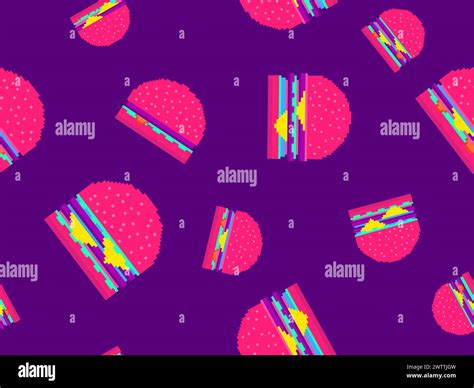 Seamless Pattern With Burgers In Pixel Art Style Pixel Cheeseburgers