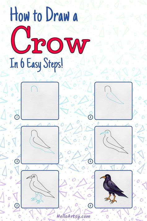 How to Draw a Crow (6 STEPS!) Easy Crow Drawing Lesson for Kids ...